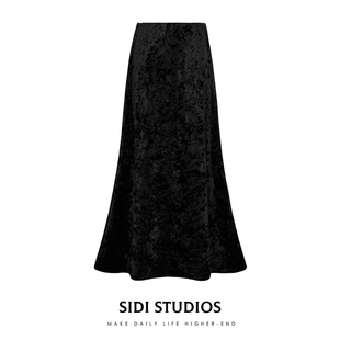 丝绒半身裙女秋冬半裙轻奢高级感温柔长裙鱼尾裙琥珀流光法式裙子