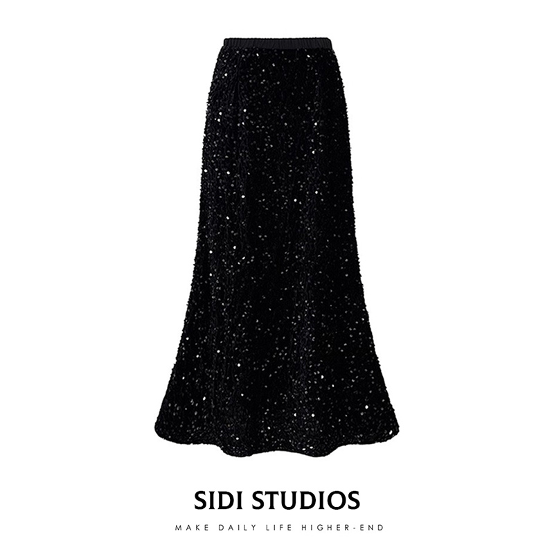 丝绒半身裙加绒加厚亮片鱼尾裙