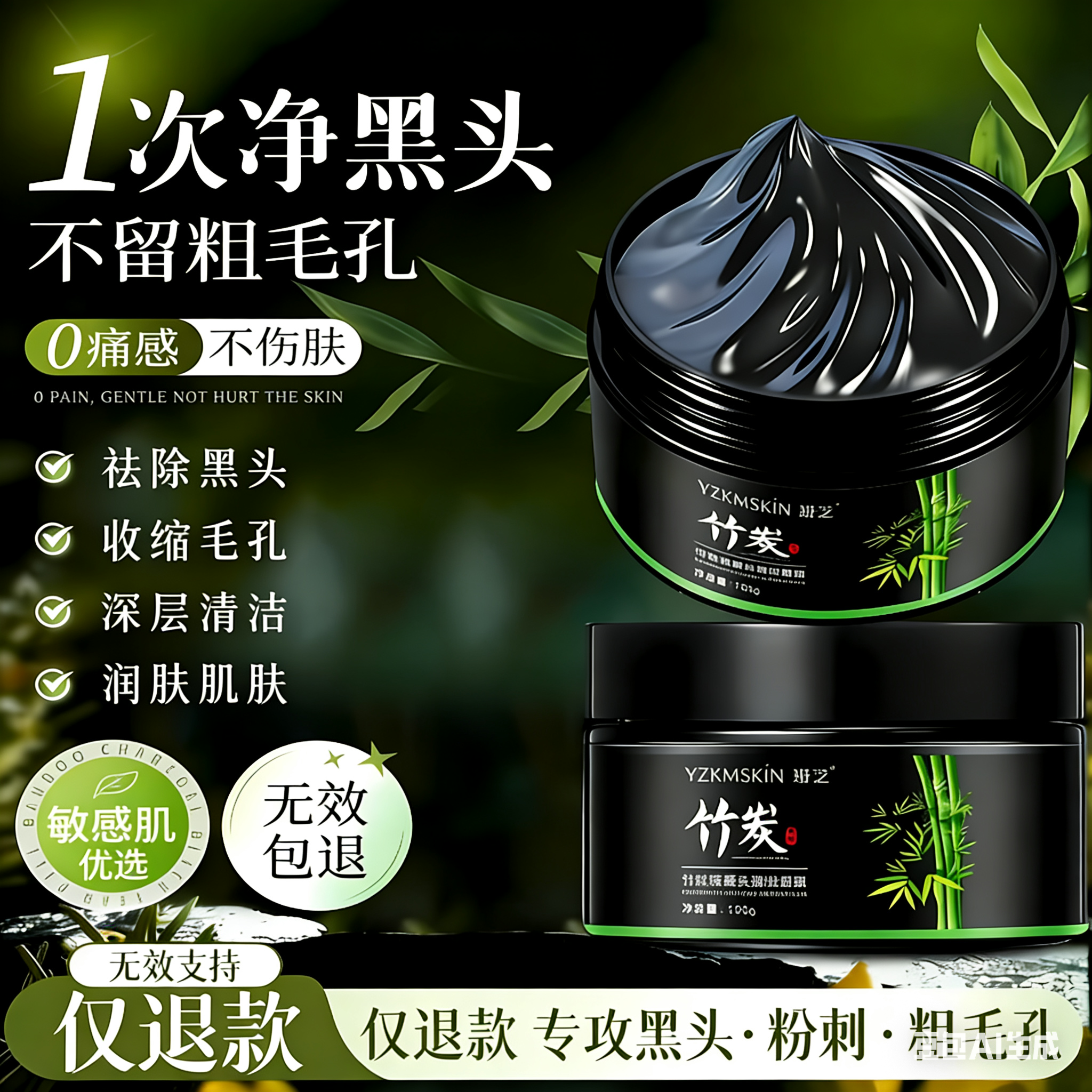 竹炭祛黑头撕拉面膜深层清洁毛孔吸黑头控油补水收缩毛孔鼻膜男女