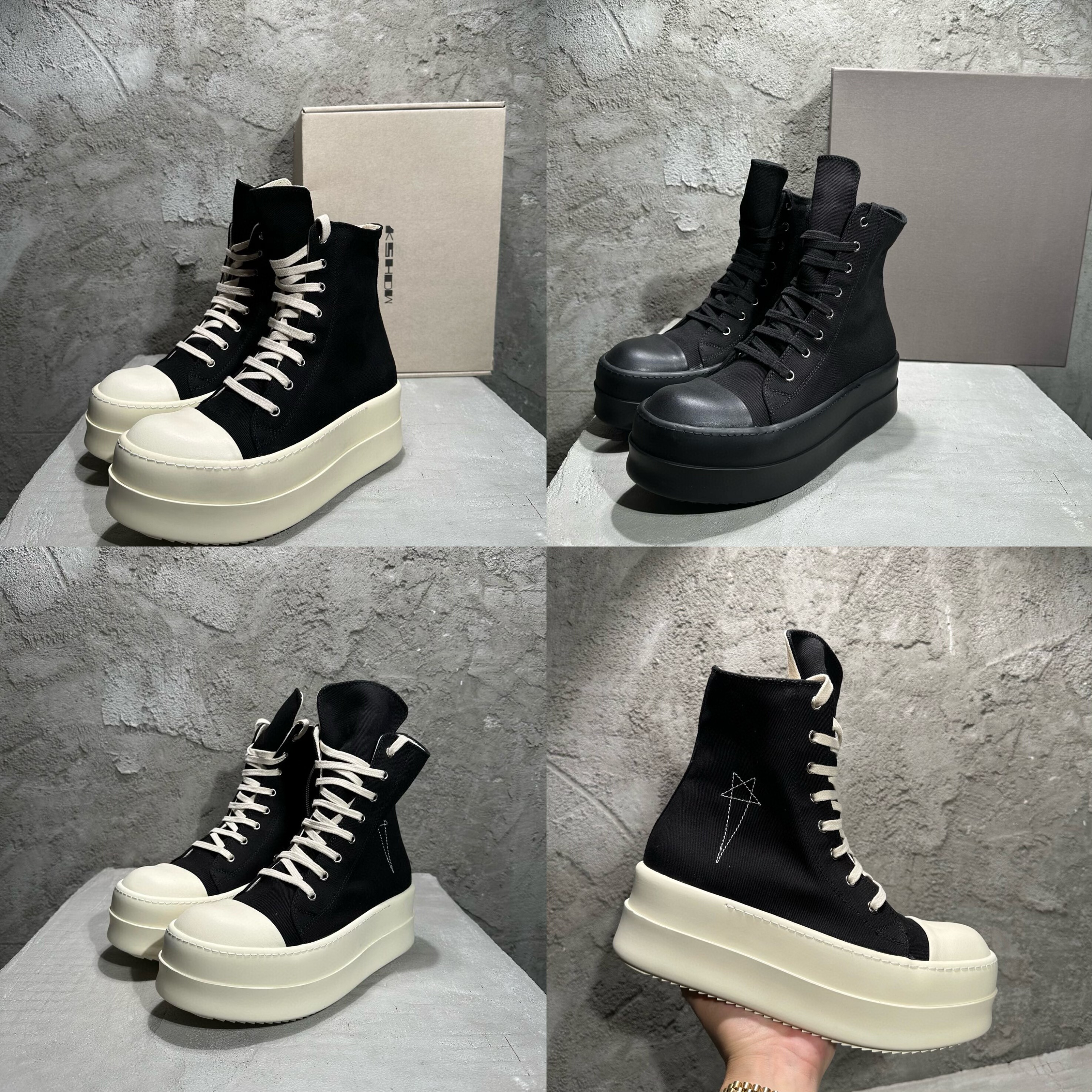 RO新款暗黑复线五芒星厚底增高休闲男女情侣时尚高帮靴帆布运动鞋