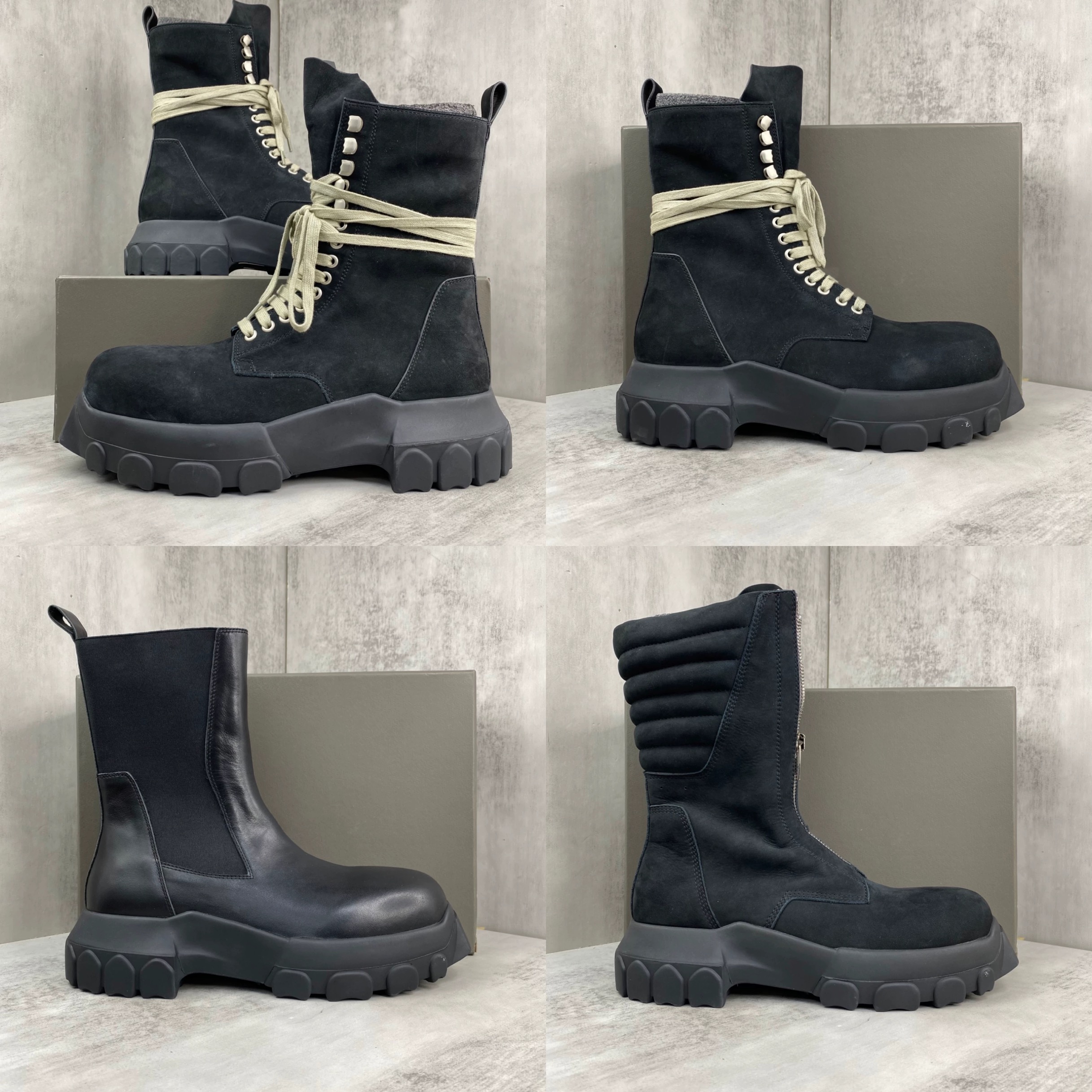 RO新款暗黑真皮章鱼底铆钉绑带男款高帮鞋休闲时尚厚底增高短靴潮