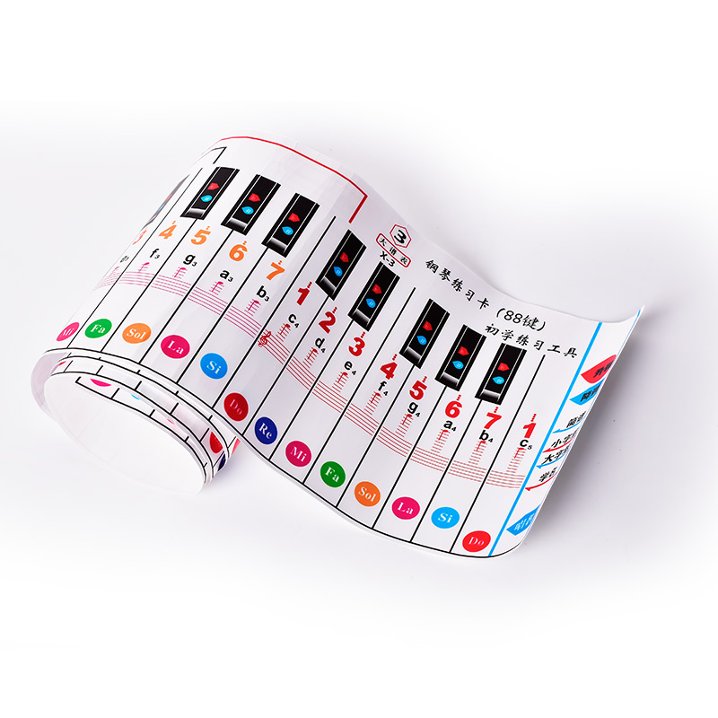 便携钢琴键盘图纸88键初学者指法练习卡手卷琴练五线谱简谱对照表