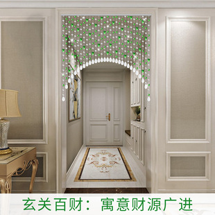 饰隔断帘子客厅阳台家用遮挡卫生间门帘免打孔 水晶珠帘玄关白菜装