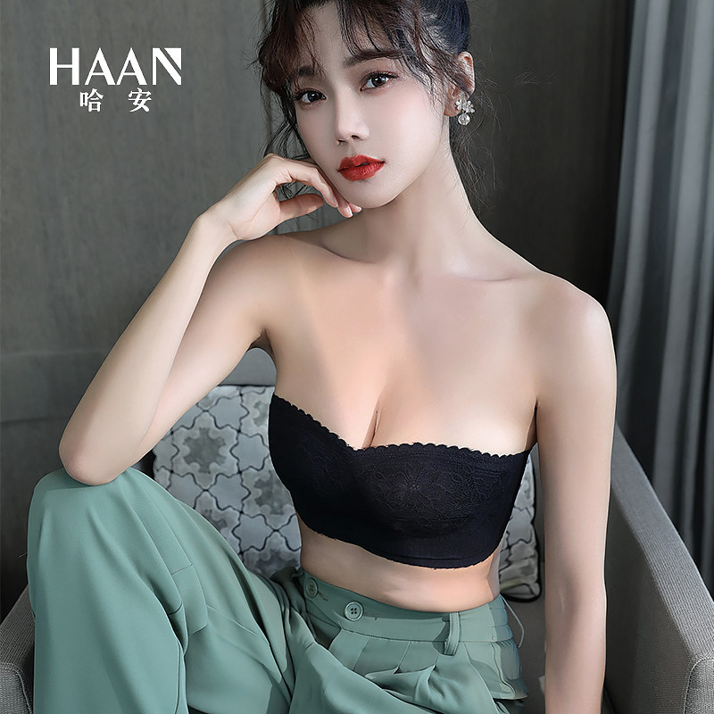 无肩带内衣女小胸聚拢防滑t隐形加厚薄款文胸黑色防走光抹胸裹胸