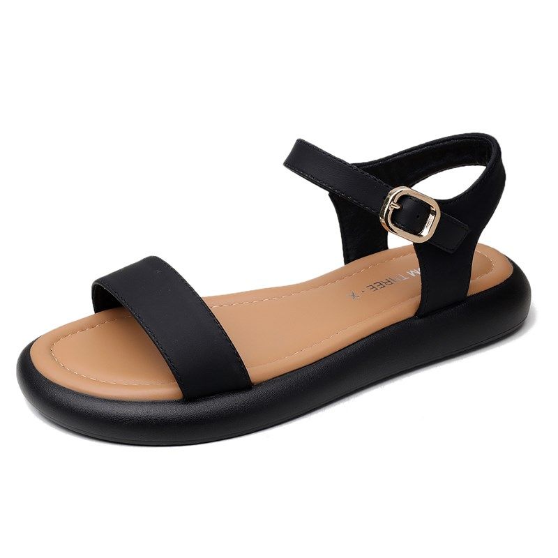 夏款女士凉鞋2025年新s款平底一字带配裙时尚简约海边沙滩鞋大码4