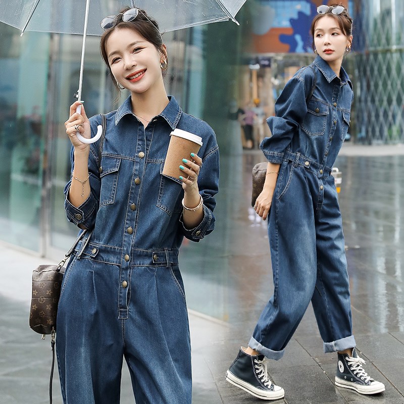 牛仔连体裤女春秋2025年新款时髦洋气减龄显瘦网S红炸街工装连衣