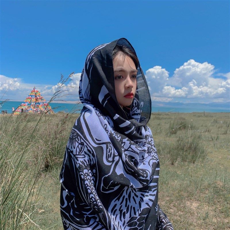 超大丝巾夏季时尚薄款旅游海边披肩围巾两用纱巾女外W搭百变沙滩