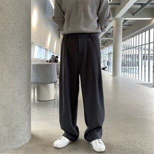 夏季薄款港风垂坠感阔腿直筒西裤男大码 K慵懒拖地裤韩版宽松休闲