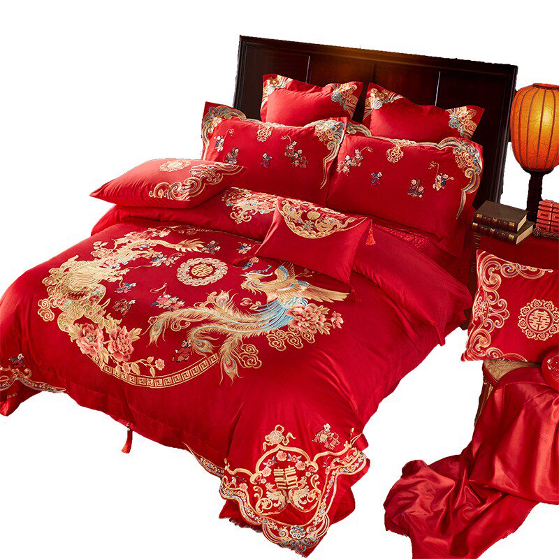 100支全棉婚庆四件套p龙凤百子图结婚喜J被子大红色床品六十多件,床上用品,婚庆床品套件,淘宝优惠券,粉丝福利购,淘宝优惠卷