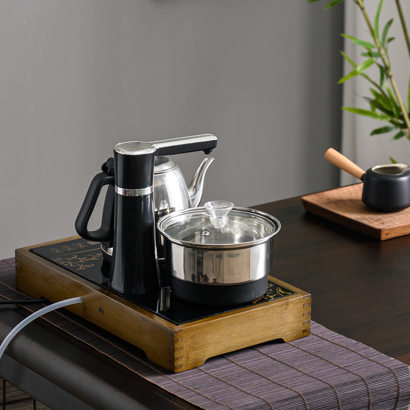 速发电热炉煮茶台嵌入式竹制框架家用茶具收纳框全自动上水烧水壶