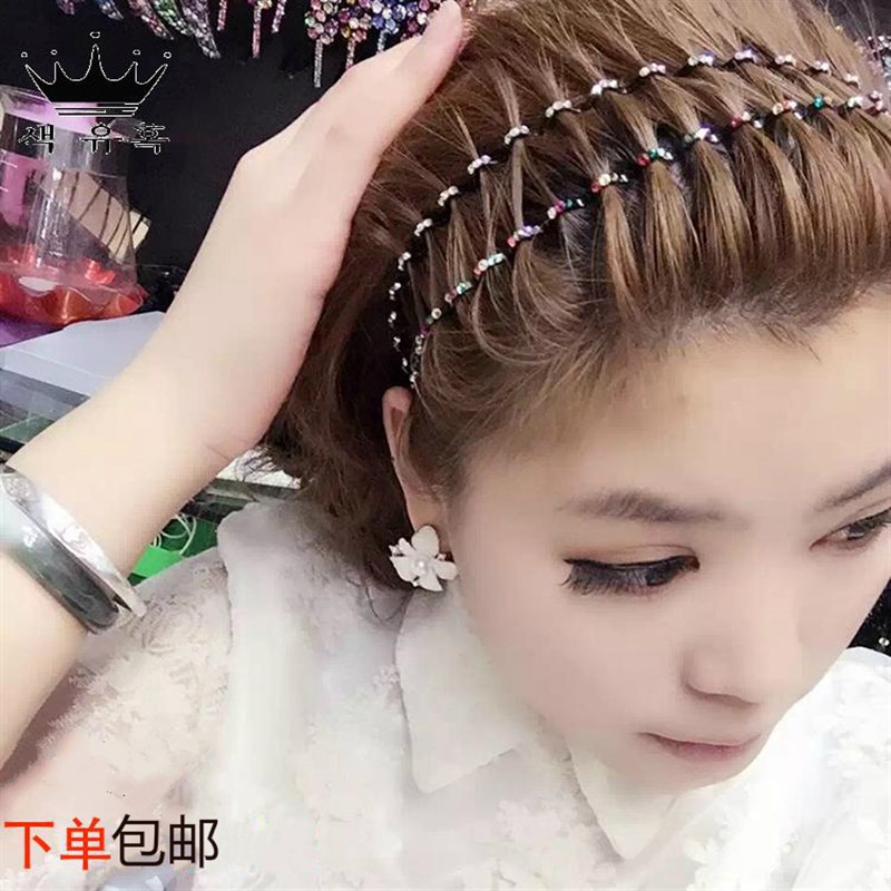 韩国发饰超细 发卡发箍发夹 简约运动压发水钻甜美发箍细波浪头箍