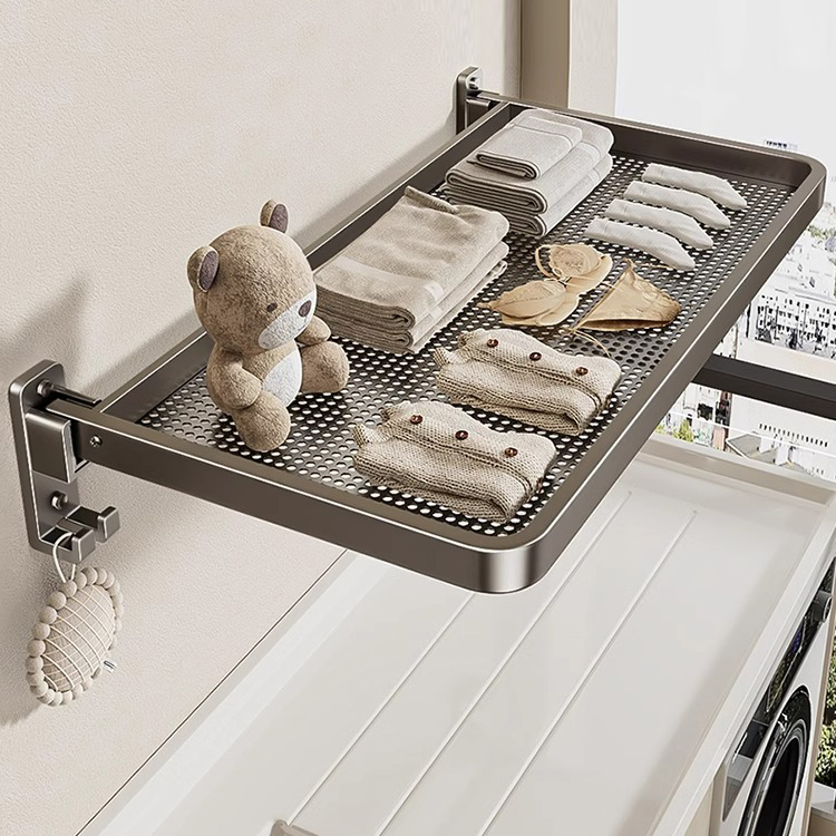 侧墙免打孔折叠晾晒网隐藏式窗户晾衣架阳台侧装晾袜子晒鞋架神器