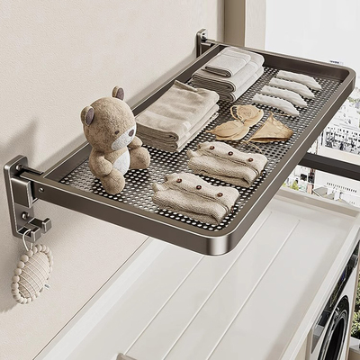 侧墙免打孔折叠晾晒网隐藏式窗户晾衣架阳台侧装晾袜子晒鞋架神器