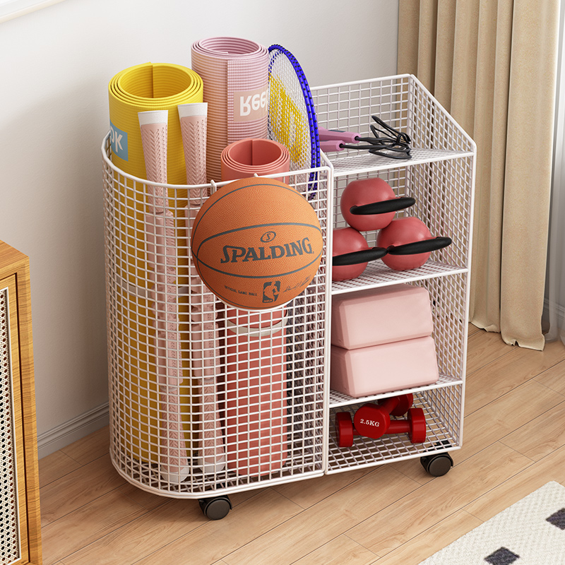 健身器材收纳架家用可移动瑜伽垫泡沫滚轴收纳筐夹缝羽毛球置物架