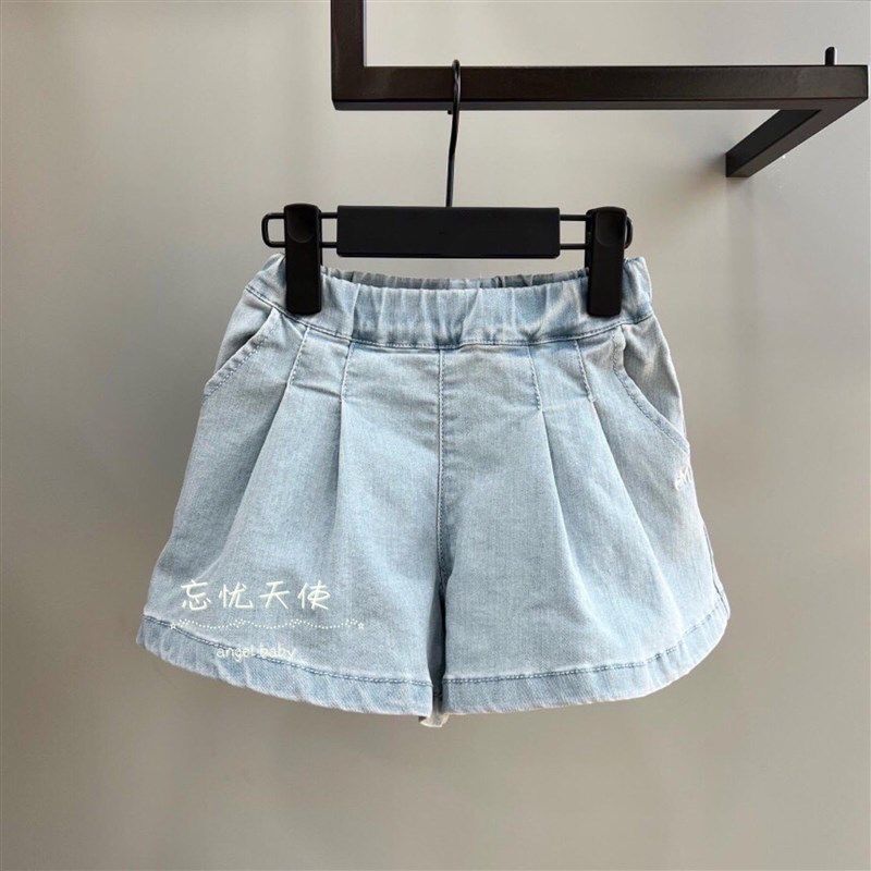 怒推!韩国童装 23夏新款女童宝纯棉洋派浅蓝色牛仔阔腿裙裤 短裤