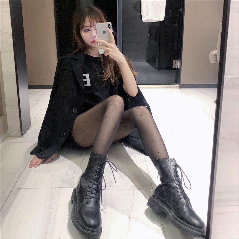加绒加厚假透肉一体波点秋冬黑色小圆点植绒任意剪丝袜防勾连裤袜