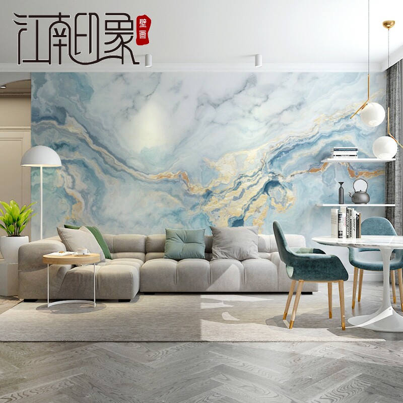 新中式简约流金溢彩大理石纹电视背景墙壁纸客厅卧室壁画影视墙