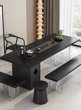 侘寂风实木茶台客厅黑色大板会客泡茶桌书桌民宿茶室接客桌椅