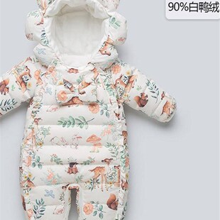 婴儿羽绒服冬连体哈衣外出服加绒加厚女宝宝公主可爱婴幼儿爬爬服