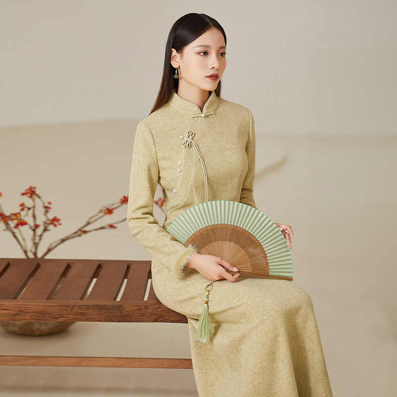 改良中国风洋装2023新款旗袍秋冬新中式汉服老钱风女装复古唐装