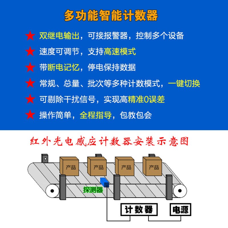 智能全自动计数器电子数显工业控制点数机记数器传输送带输出多路