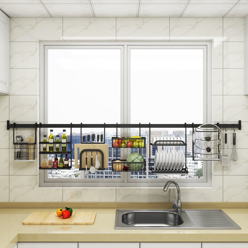 不锈钢碗架沥水架厨房用品置物架壁挂墙上窗户收纳方管定制免打孔