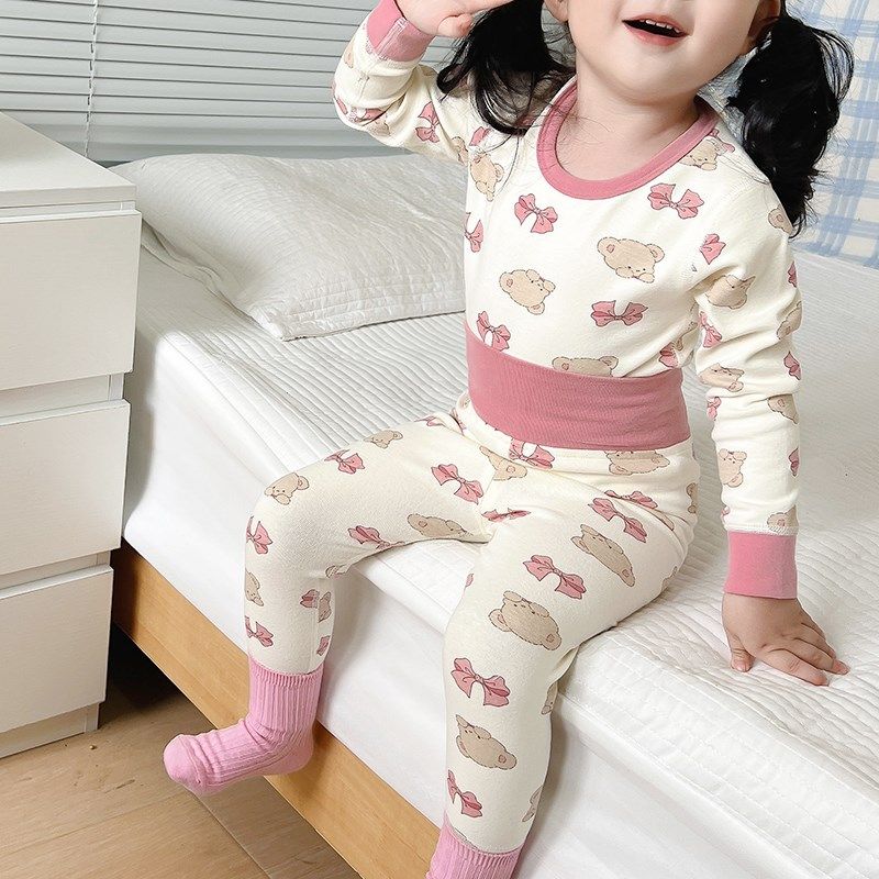 儿童无骨纯棉婴幼内衣秋衣秋裤套装高腰护肚秋冬厚款男女宝宝睡衣