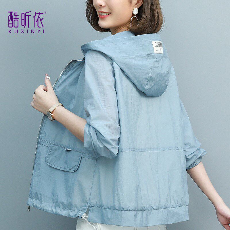 薄款防晒衣女2025年夏季新款韩版宽松大码中年妈妈休闲连帽短外套