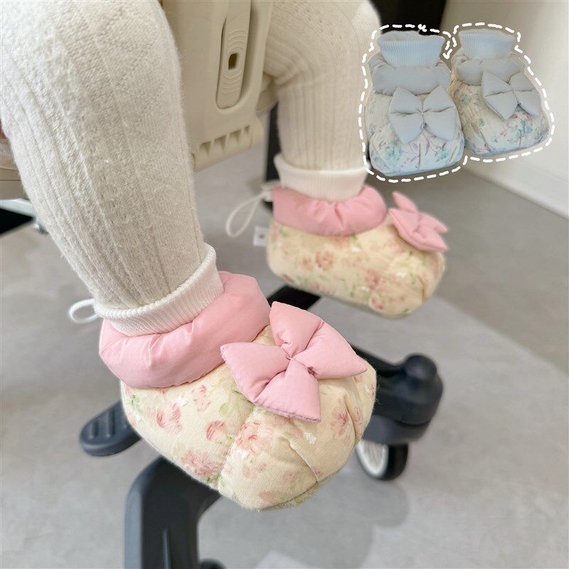 秋冬季加厚加绒棉鞋女宝宝婴儿公主鞋袜1岁不掉0-6-12月步前鞋袜
