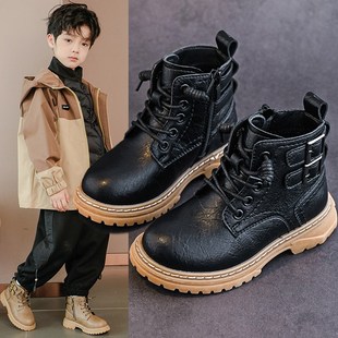 男童马丁靴子2025新款春秋男孩休闲高帮皮鞋防滑短靴儿童鞋子防水