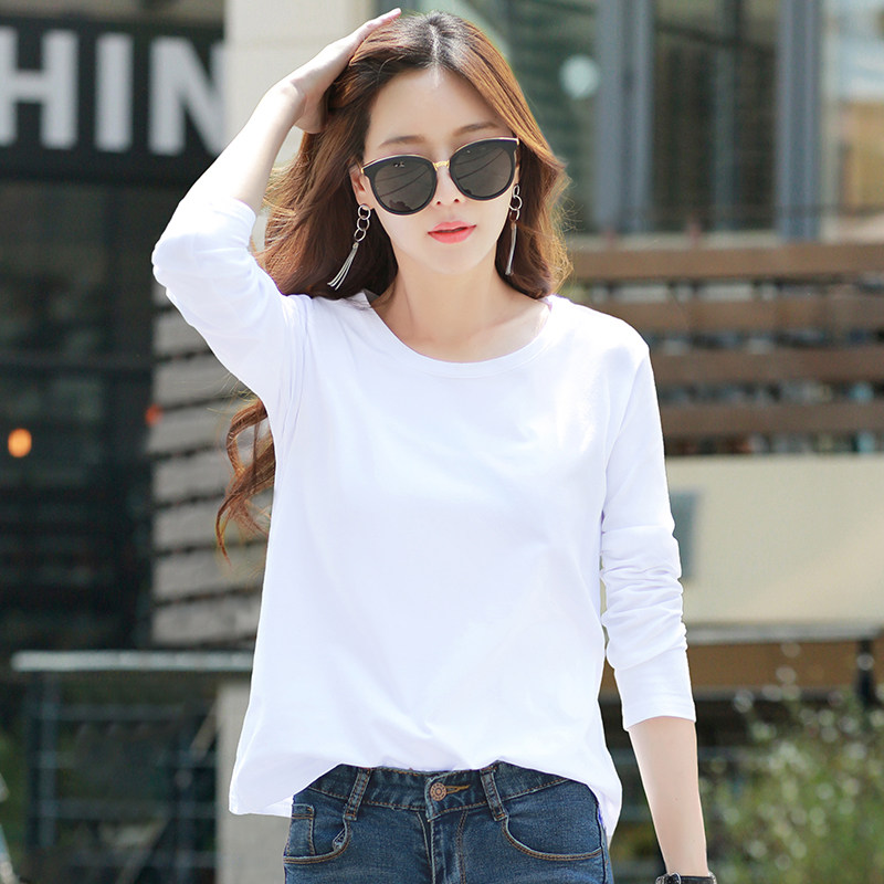 大版白色宽松长袖t恤女装春秋百搭上衣2021年新款打底衫女体恤潮