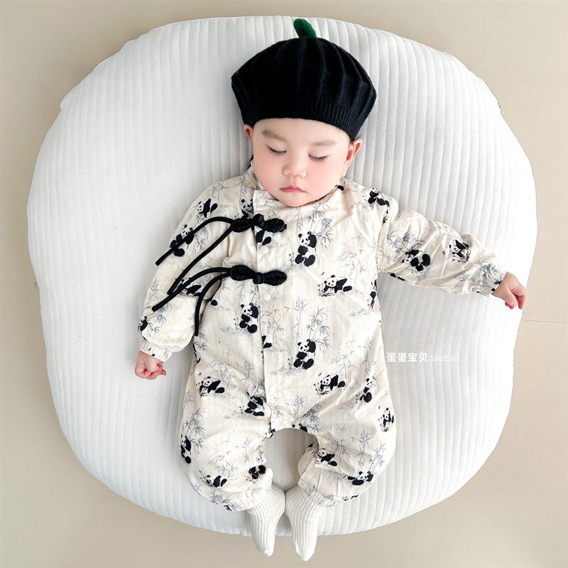 中式婴儿春装男宝宝衣服超萌春秋季连体哈衣满月百天周岁礼服抓周