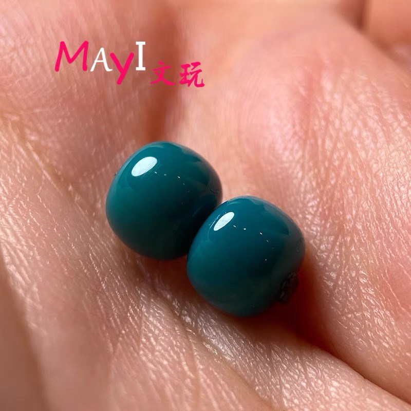 原矿玉化绿松石地狱喇叭山高瓷色蓝老型对珠套装手串手持念珠腰珠