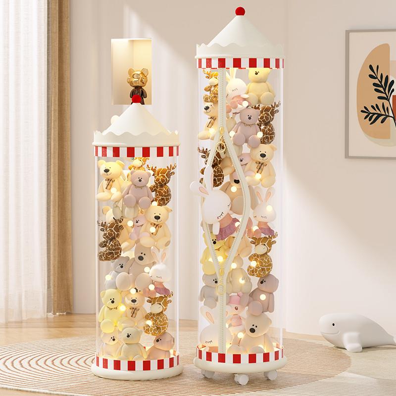 新款!旋转木马造型娃娃收纳桶可移动带轮子带拉链公仔防尘收纳桶