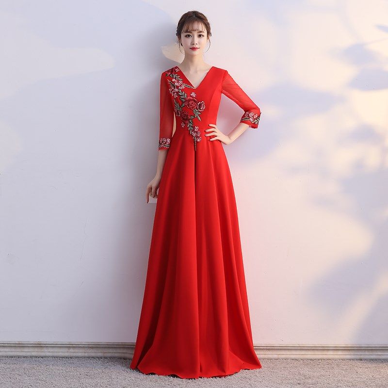 晚礼服裙2024新款主持人年会礼服女宴会大合唱合唱团演出服女长裙