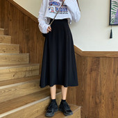 中长款 黑色半身裙秋冬西装 面料2021年新款 女a字半身长裙高腰伞裙