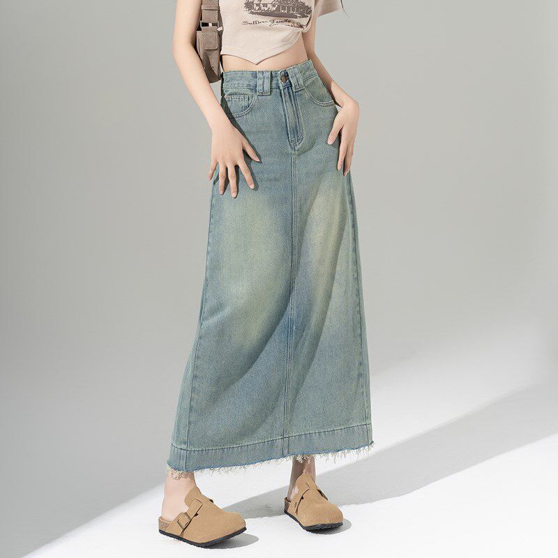 高腰开叉牛仔半身裙女2025春夏季新款修身显瘦a字中长款包臀裙子