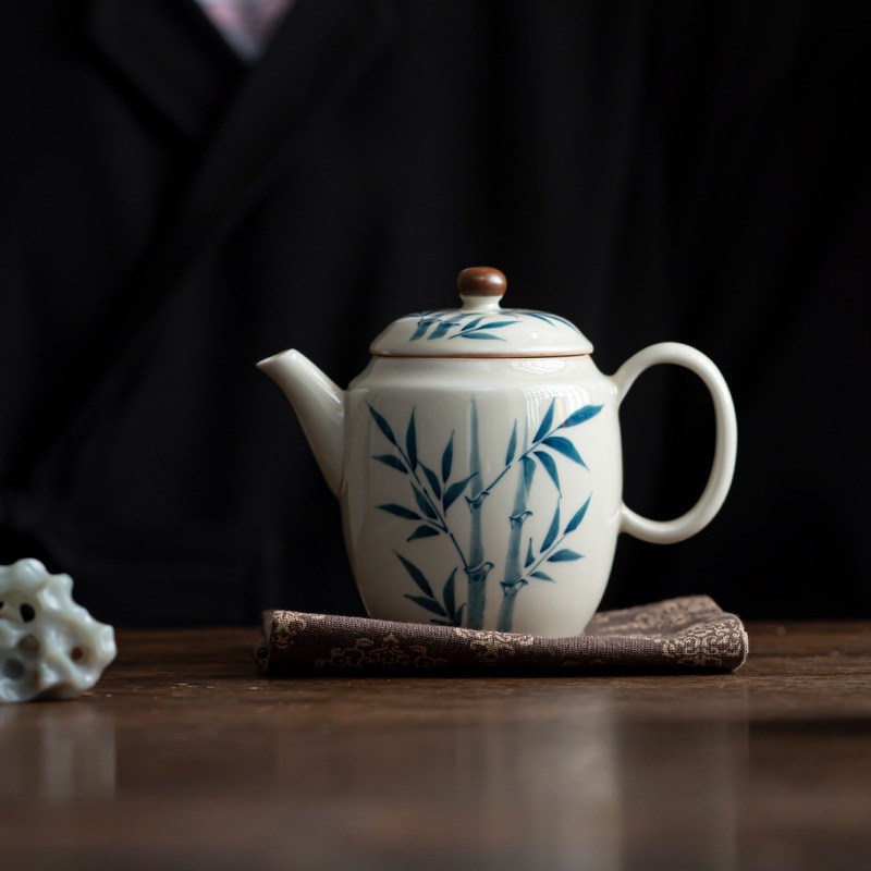 手绘竹子茶壶复古文艺单壶中式家用陶瓷功夫茶具过滤泡茶壶