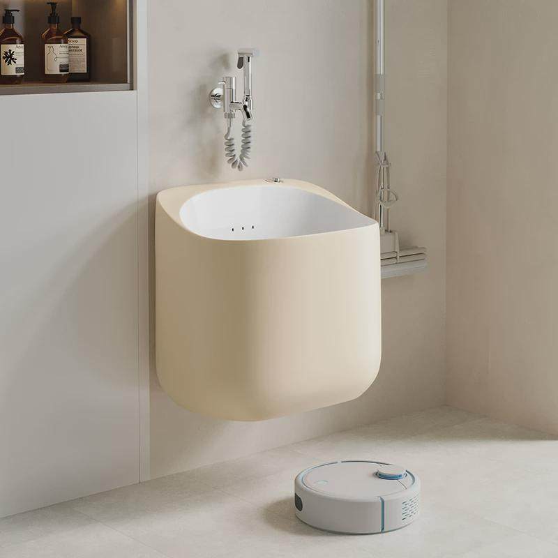 缪特彩色拖布池壁挂式墩布池落地式拖帕池洗拖把地拖盆陶瓷拖把槽