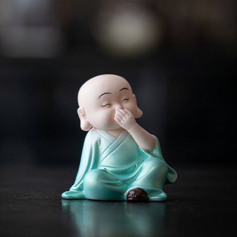 禅意四不小和尚摆件可爱小沙弥陶瓷工艺品中式茶室桌面博古架装饰