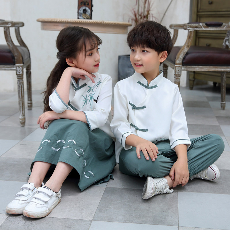 儿童民国风演出服装中国风男女童合唱服小学生汉服夏季国学表演服