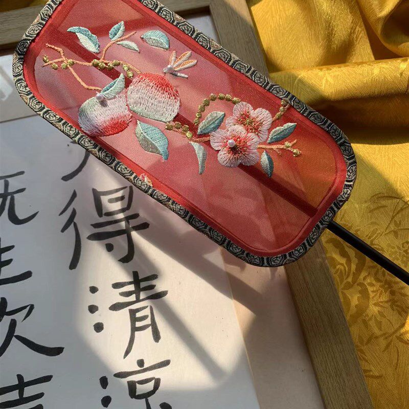 荷塘月韵古扇斋 喜桃 刺绣团扇 国风绣花古扇 出彩汉服拍照走秀道