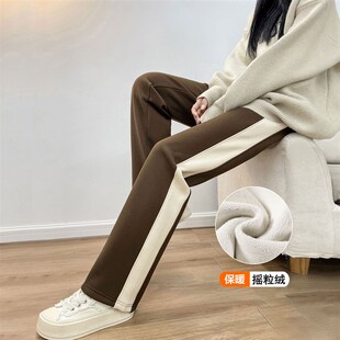 12到15岁少女裤子高中初中女生秋冬加绒窄版阔腿裤直筒运动休闲裤