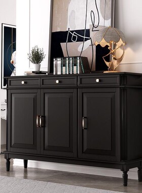 侘寂风黑色法式鞋柜家用客厅实木门口收纳大容量玄关简约复古鞋柜