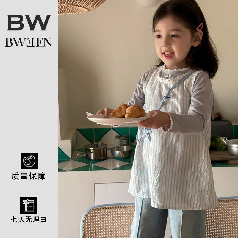 女童春季套装2025新款韩版宝宝洋气百搭条纹连衣裙儿童蓝色牛仔裤