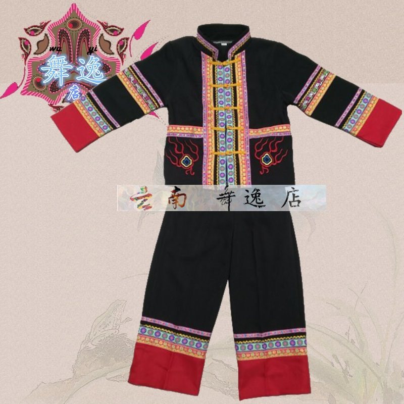 傈僳族新款长袖彝族表演服饰 壮族舞蹈演出服装 男童装六一表演服