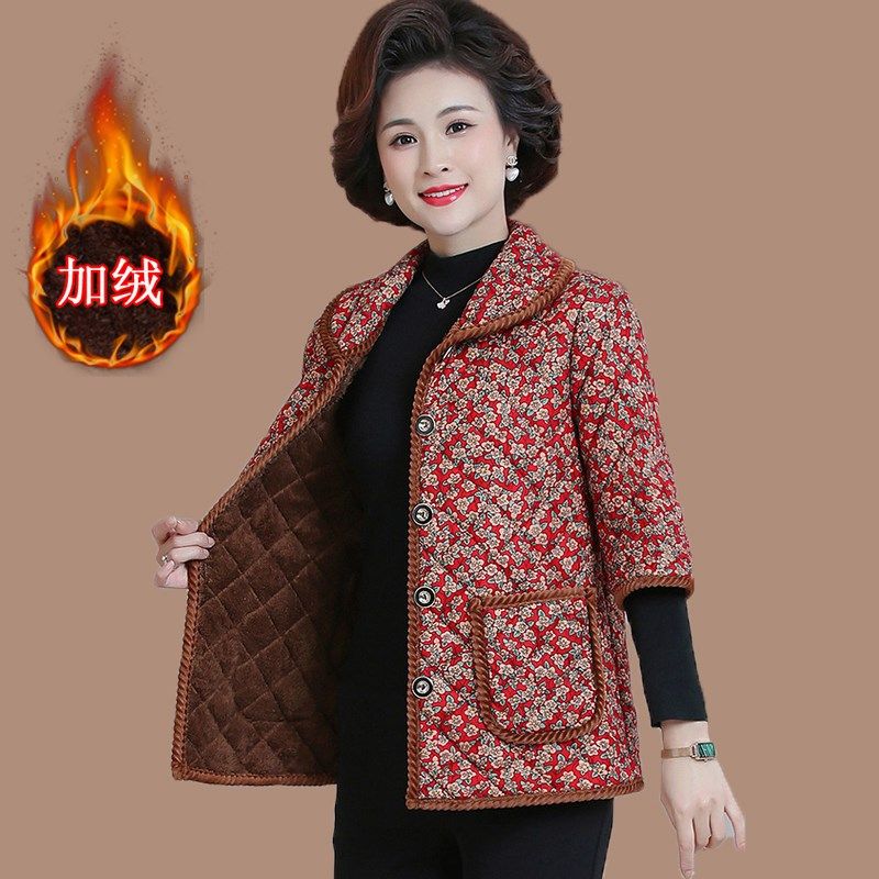 中老年女装七分袖棉衣马甲外套妈妈秋冬季加厚保暖背心半袖小棉袄