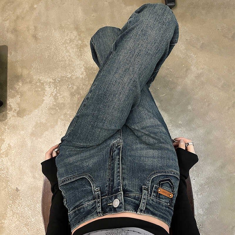 水泥灰窄版阔腿裤女2024年新款春夏季显瘦修身爆款高腰直筒牛仔裤