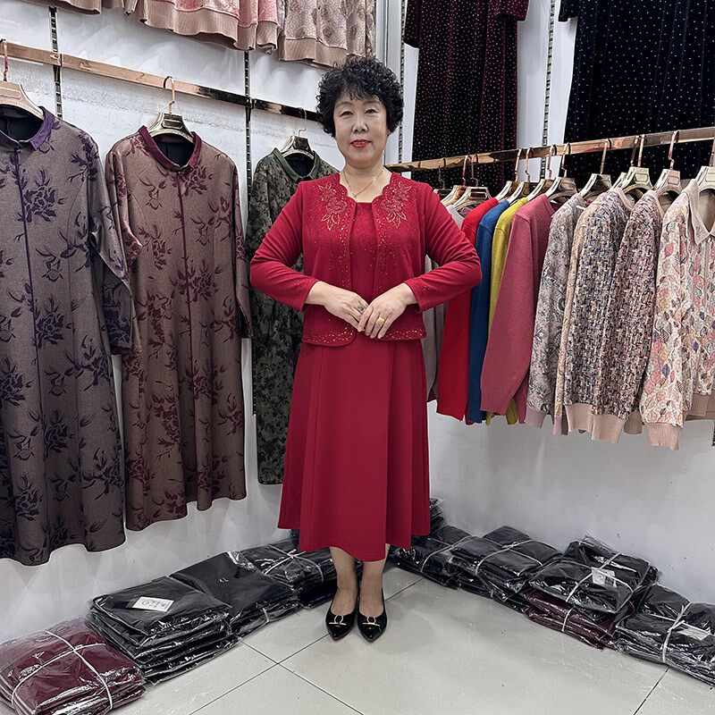高档2024新款喜婆婆套裙秋冬小个子大码气质洋气妈妈两件套显瘦