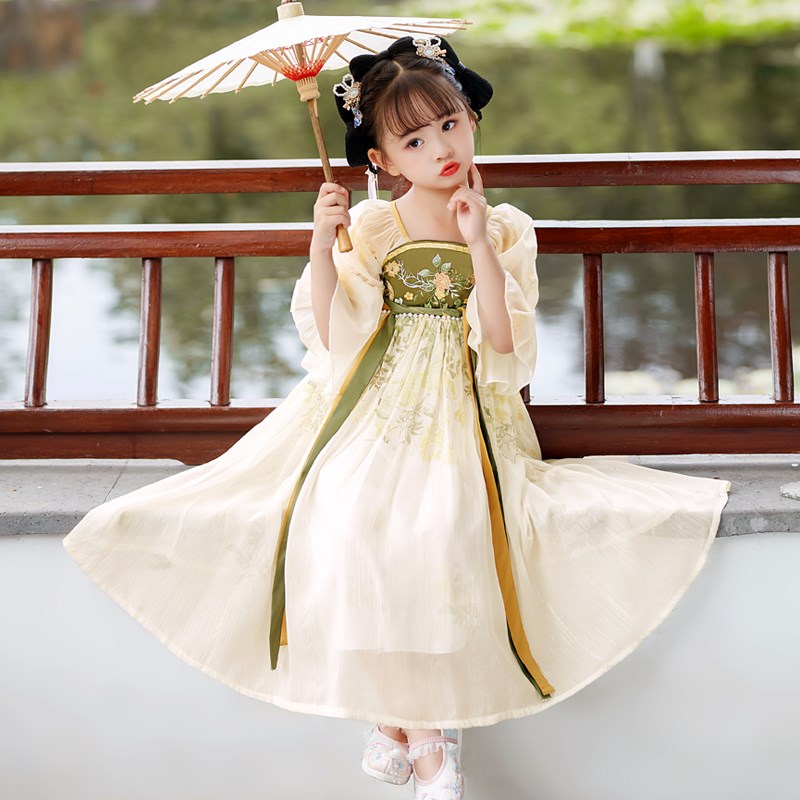 中国风女童复古连衣裙秋季唐装儿童汉服小女孩洋气古装长裙子仙女